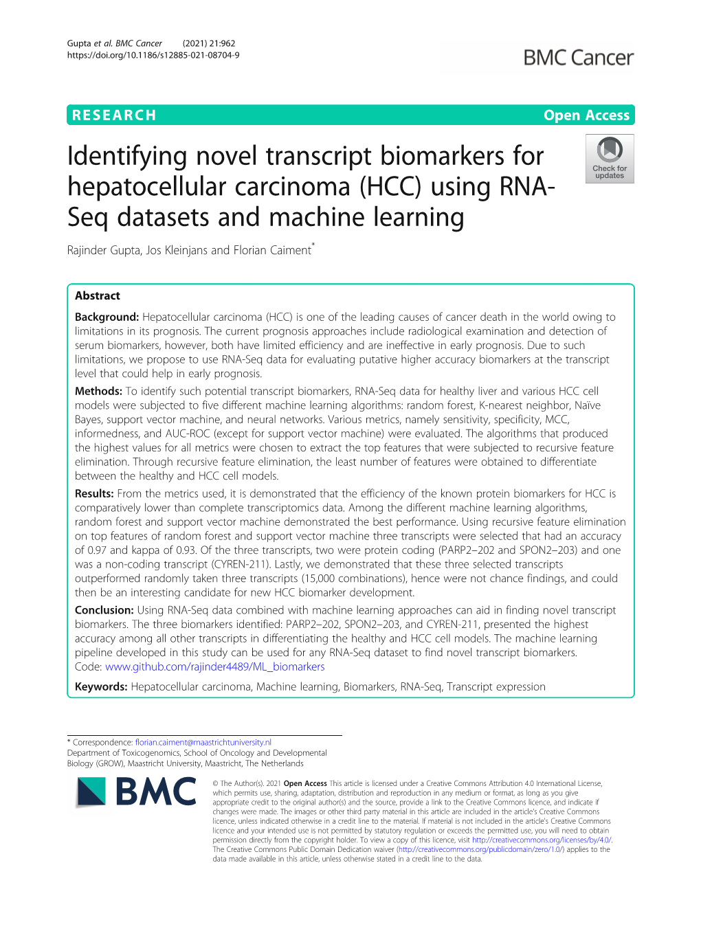 (HCC) Using RNA-Seq Datasets and Machine Learning