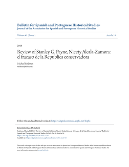 Review of Stanley G. Payne, Nicety Alcala-Zamora: El Fracaso De La Republica Conservadora Michael Seidman Seidman@Fake.Com