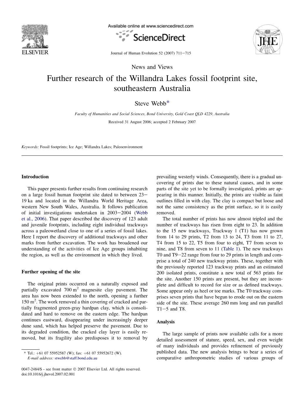 Further Research of the Willandra Lakes Fossil Footprint Site, Southeastern Australia