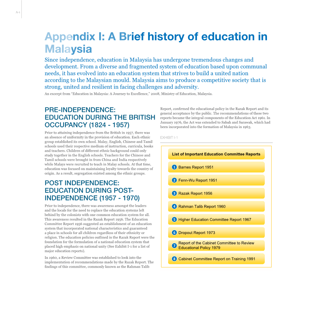 A Brief History of Education in Malaysia Since Independence, Education in Malaysia Has Undergone Tremendous Changes and Development