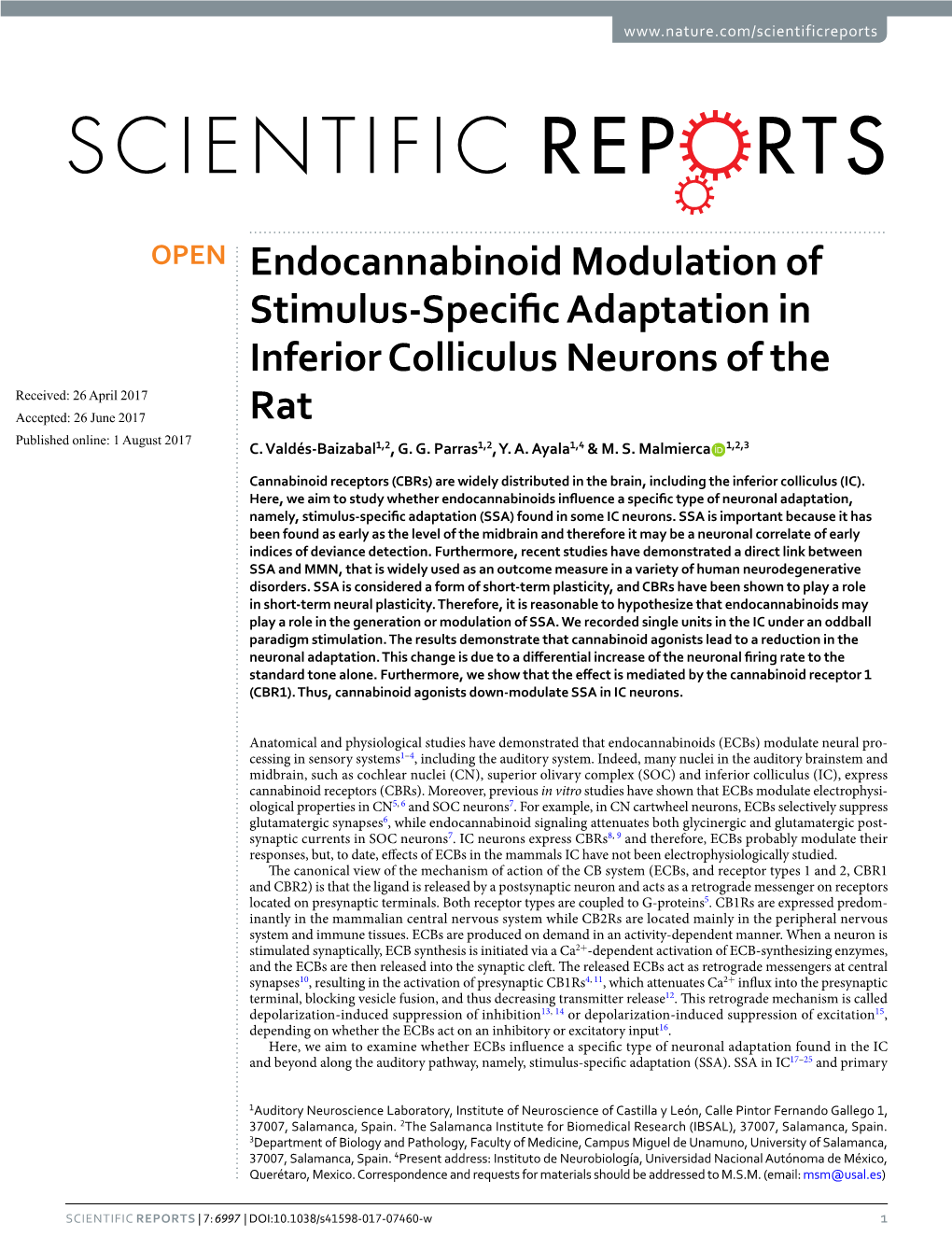 Endocannabinoid Modulation of Stimulus-Specific Adaptation in Inferior Colliculus Neurons of The