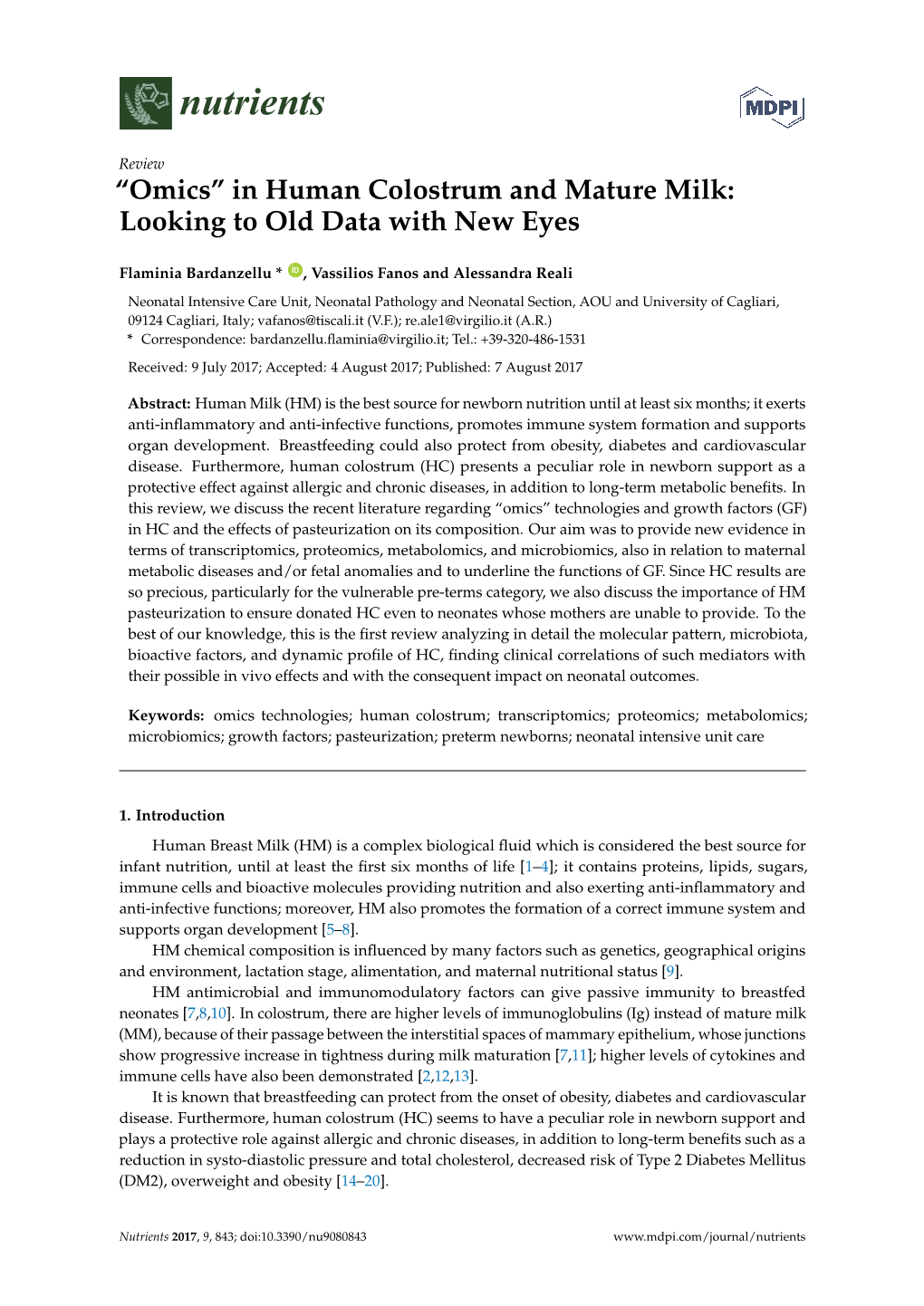 In Human Colostrum and Mature Milk: Looking to Old Data with New Eyes