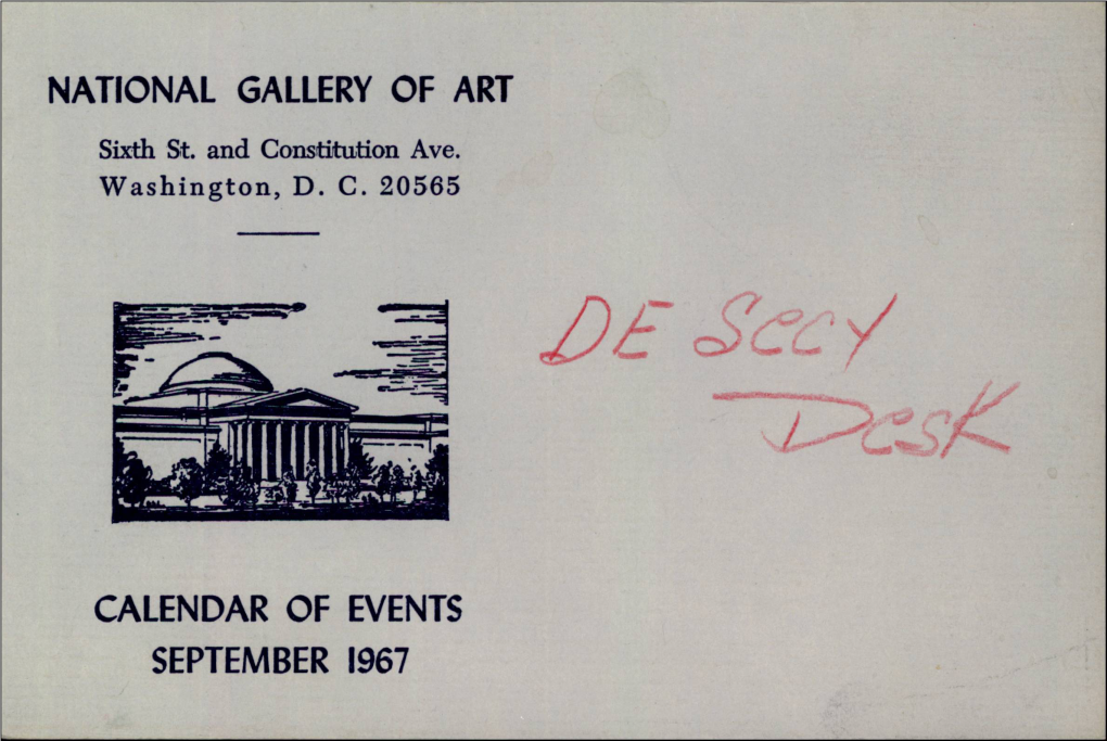National Gallery of Art Calendar of Events September 1967