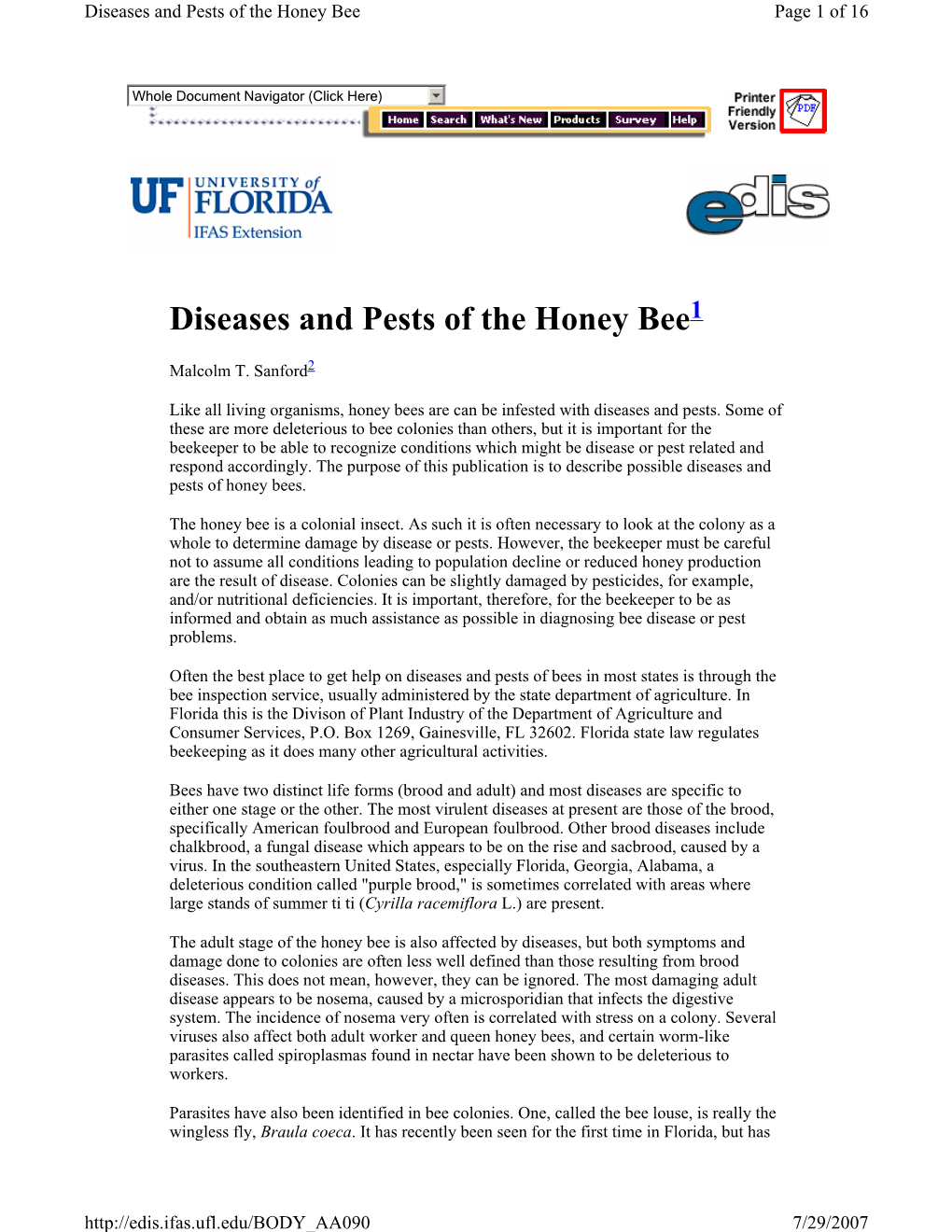 Diseases and Pests of the Honey Bee Page 1 of 16