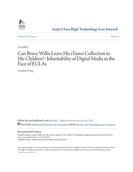 Can Bruce Willis Leave His Itunes Collection to His Children?: Inheritability of Digital Media in the Face of Eulas Claudine Wong