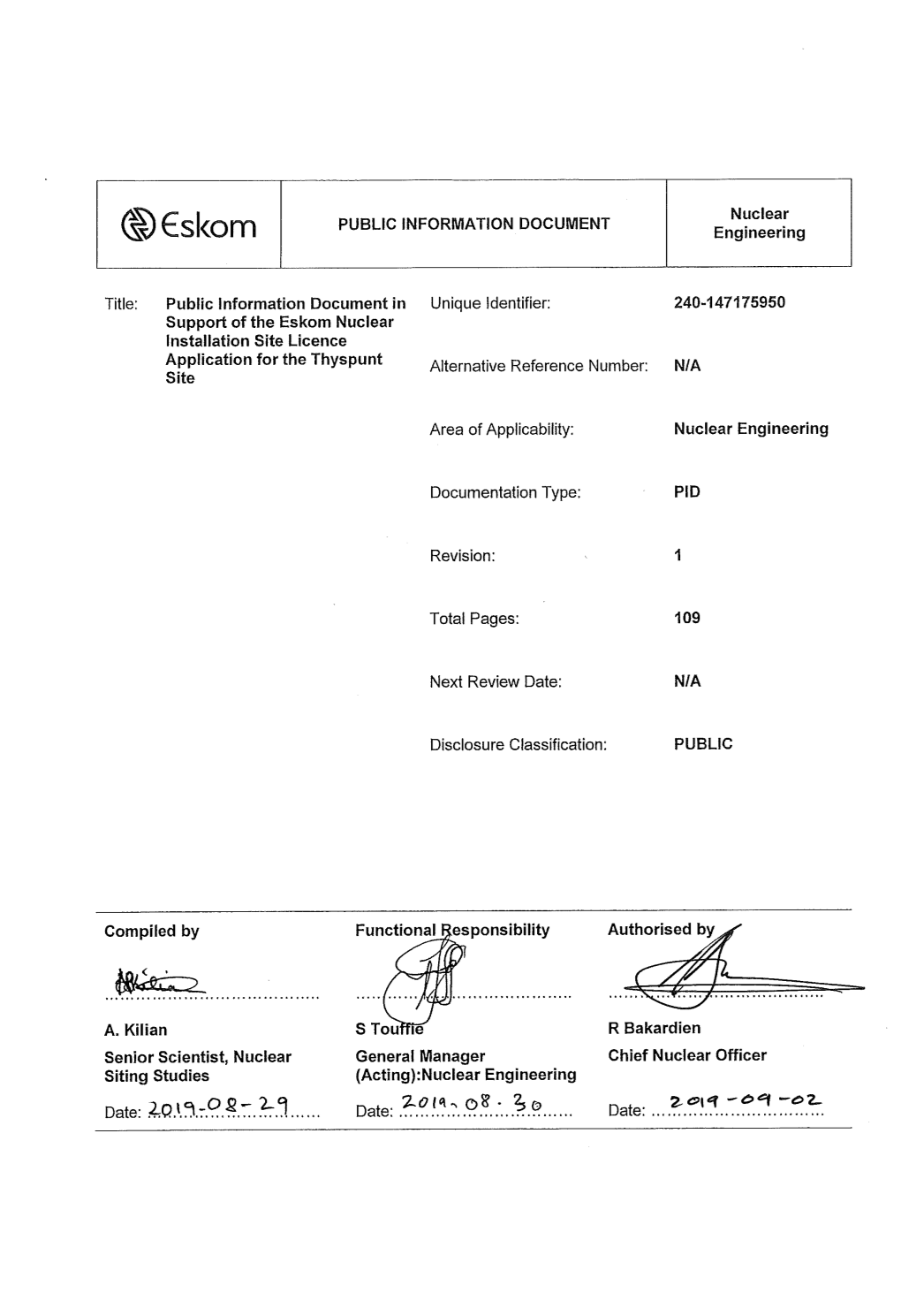 English Nuclear Installation Site Licence Public Information Document