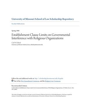 Establishment Clause Limits on Governmental Interference with Religious Organizations Carl H