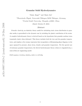 Arxiv:0807.1883V2 [Cond-Mat.Soft] 29 Dec 2008 Asnmes 14.M 36.A 60.B 45.70.Mg 46.05.+B, 83.60.La, 81.40.Lm, Numbers: PACS Model