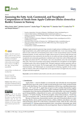 Assessing the Fatty Acid, Carotenoid, and Tocopherol Compositions of Seeds from Apple Cultivars (Malus Domestica Borkh.) Grown in Norway