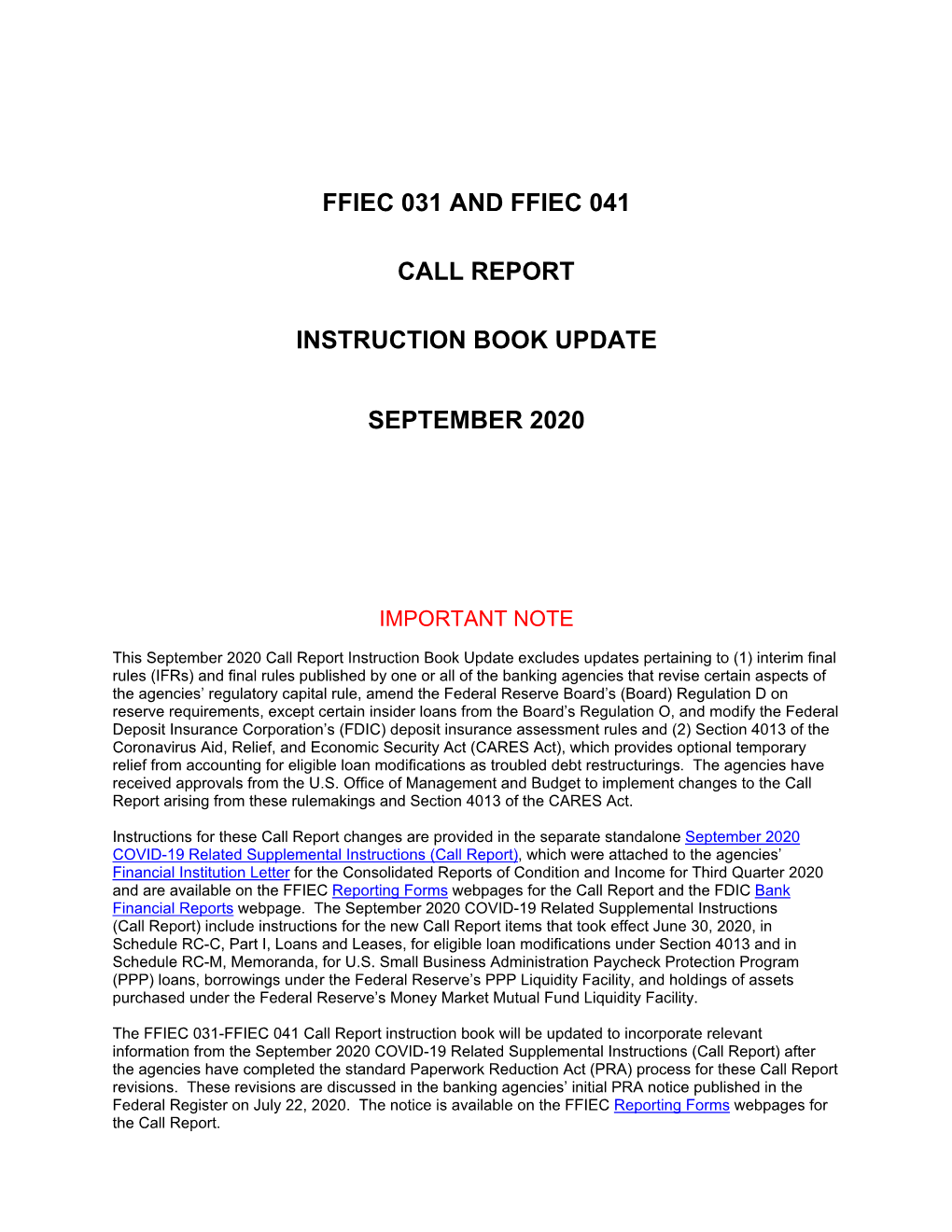 FFIEC 031 and FFIEC 041 Call Report Instruction Book Update DocsLib