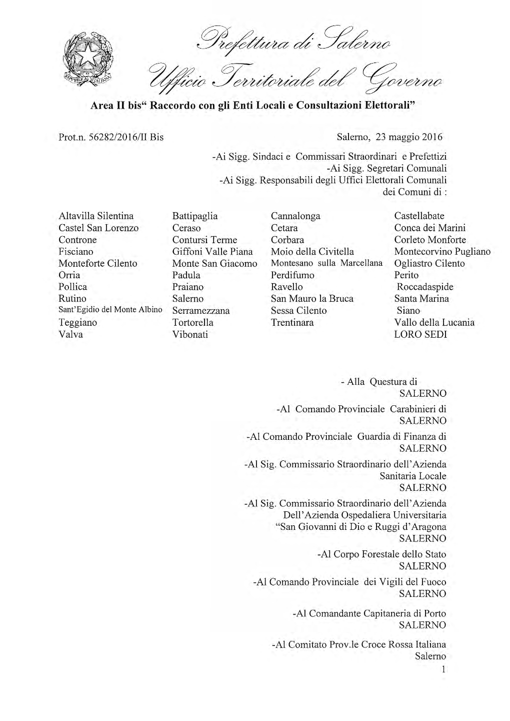 Y~D'y~ ~J~D~ Area II Bis" Raccordo Con Gli Enti Locali E Consultazioni Elettorali"