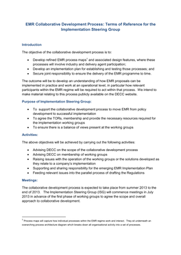 Terms of Reference for the Implementation Steering Group