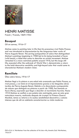 HENRI MATISSE French / Francés, 1869–1954