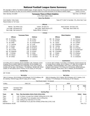 National Football League Game Summary NFL Copyright © 2004 by the National Football League