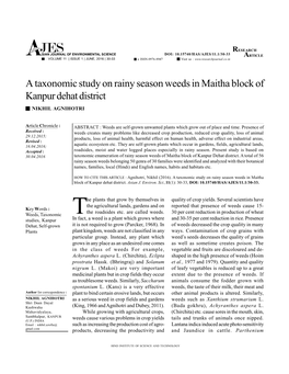 A Taxonomic Study on Rainy Season Weeds in Maitha Block of Kanpur Dehat District NIKHIL AGNIHOTRI