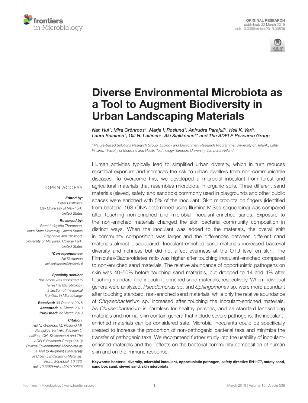 Diverse Environmental Microbiota As a Tool to Augment Biodiversity in Urban Landscaping Materials