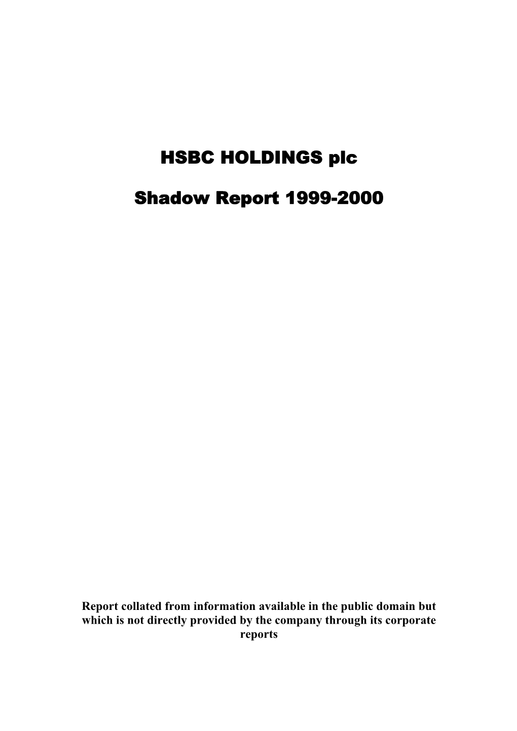 HSBC HOLDINGS Plc Shadow Report 1999-2000