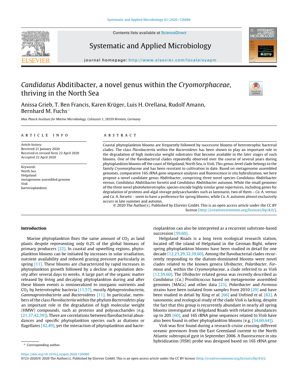 Systematic and Applied Microbiology 43 (2020) 126088