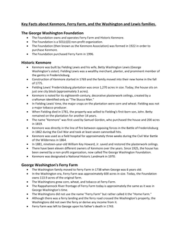 Key Facts About Kenmore, Ferry Farm, and the Washington and Lewis Families