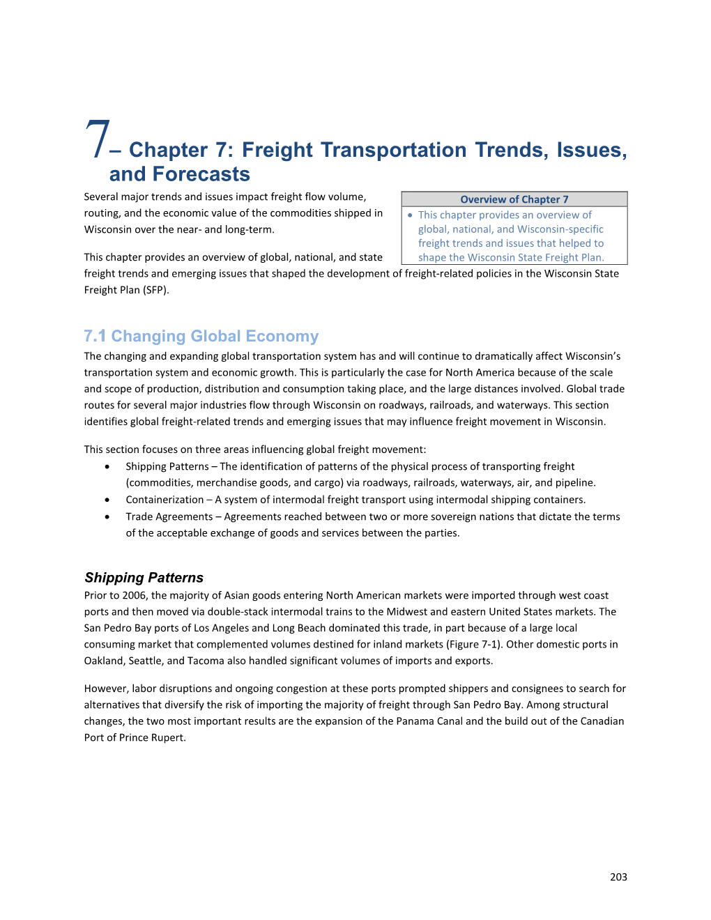 Chapter 7 – Freight Transportation Trends, Issues, and Forecasts