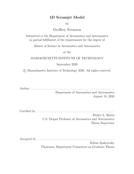 1D Scramjet Model Geoffrey Svensson