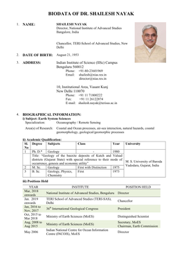 Biodata of Dr. Shailesh Nayak