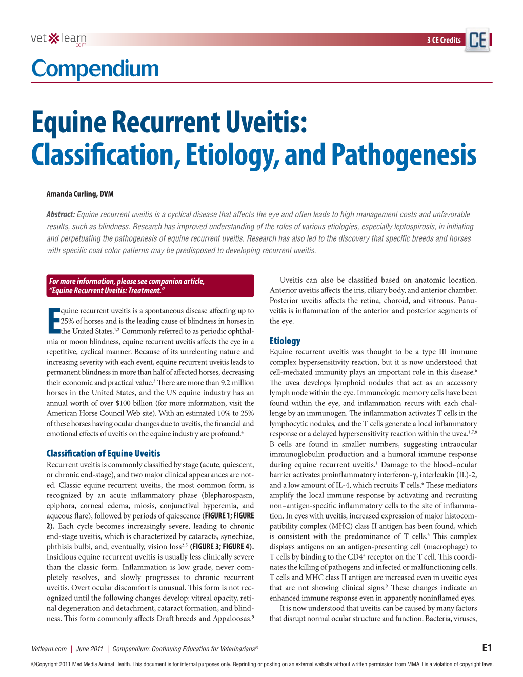 Equine Recurrent Uveitis: Classification, Etiology, and Pathogenesis