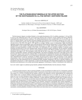 THE PLATINUM-GROUP MINERALS in the UPPER SECTION of the KEIVITSANSARVI Niðcuðpge DEPOSIT, NORTHERN FINLAND
