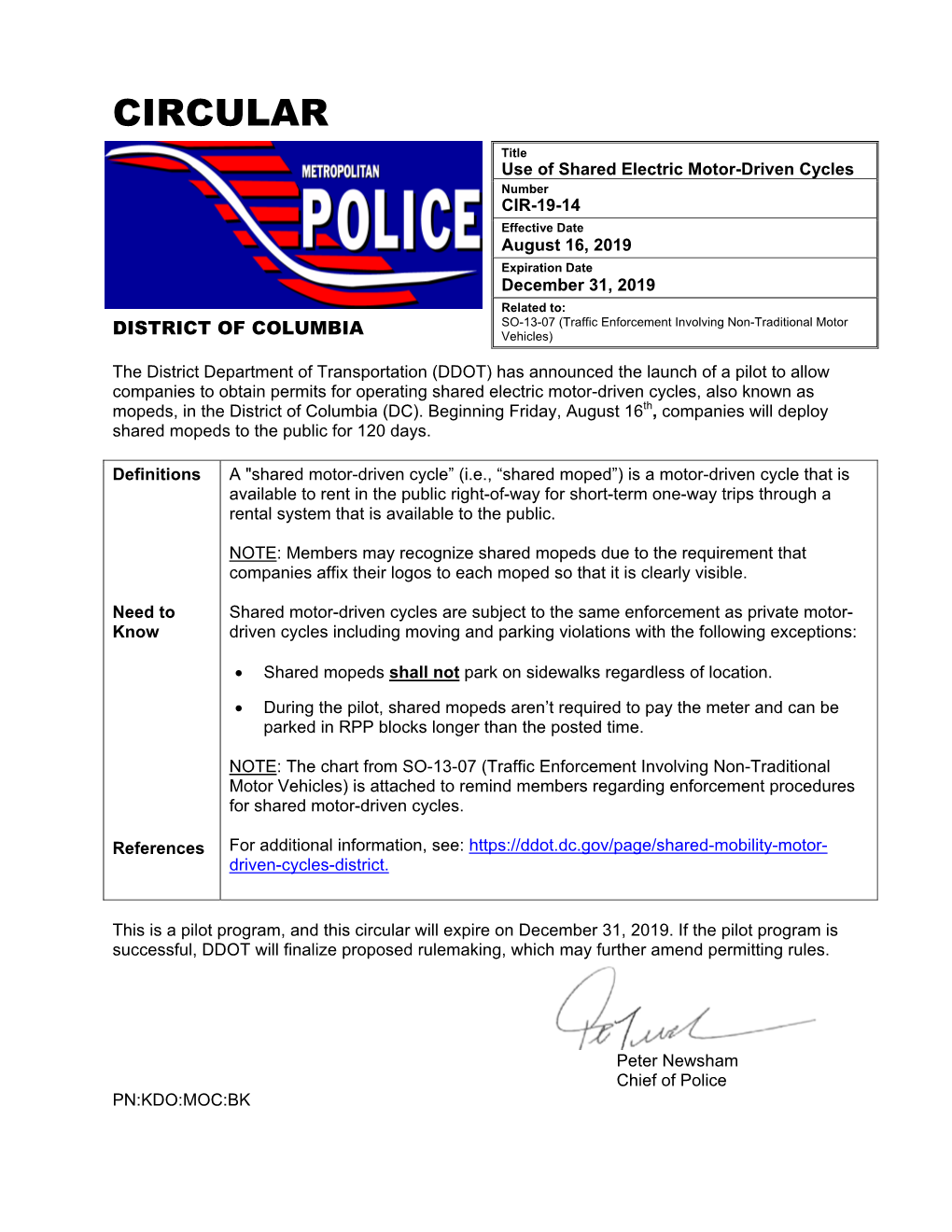 Use of Shared Electric Motor-Driven Cycles Number CIR-19-14 Effective Date August 16, 2019