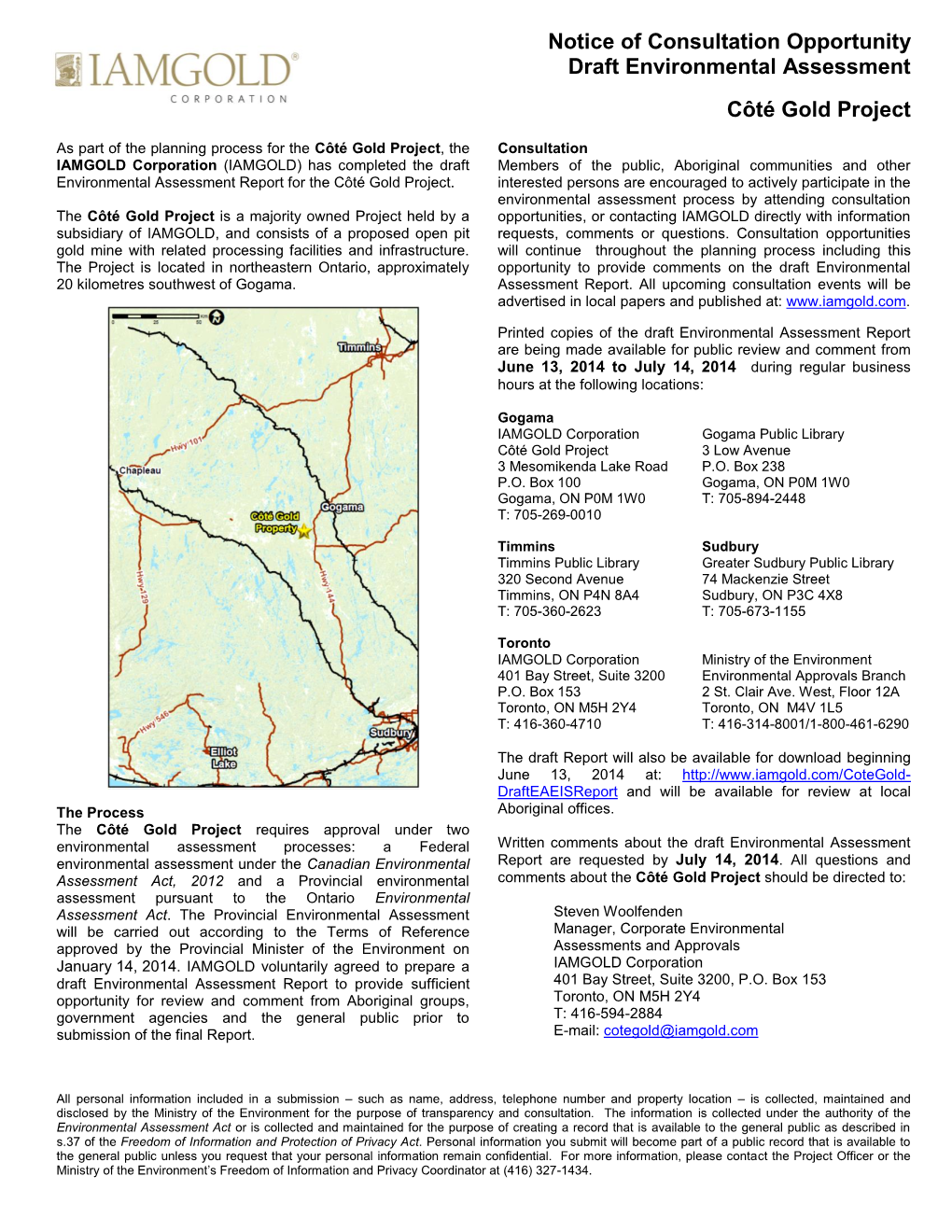 Notice of Consultation Opportunity Draft Environmental Assessment