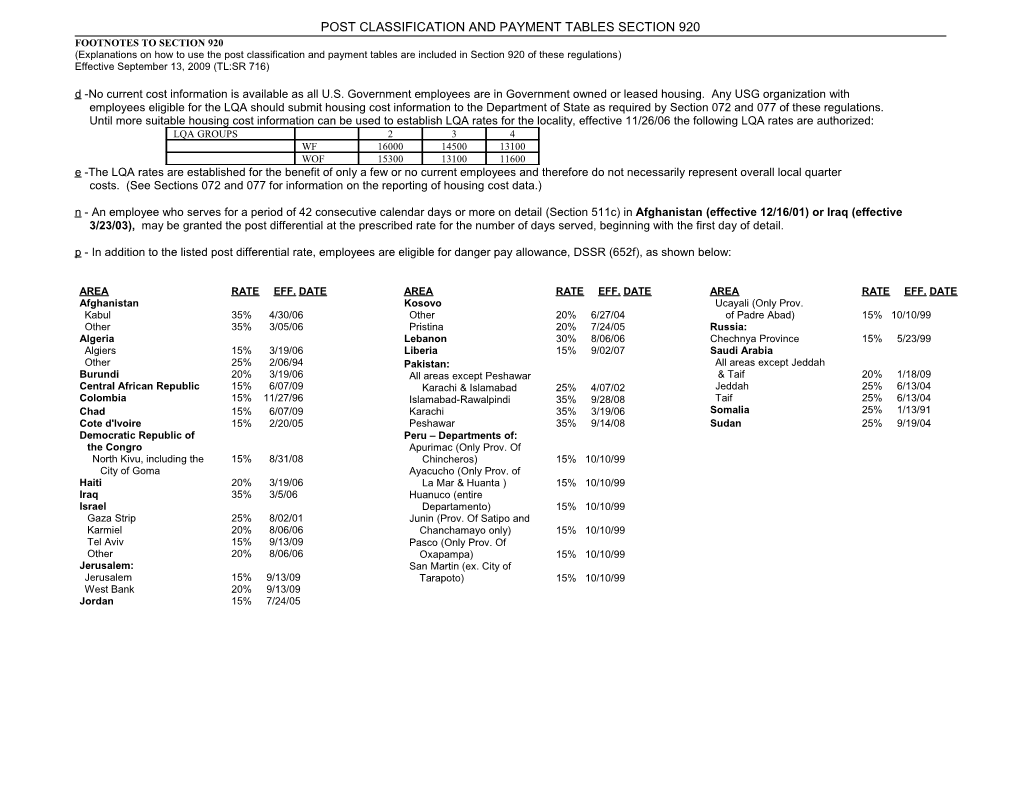 Post Classification and Payment Tables Section 920 s2