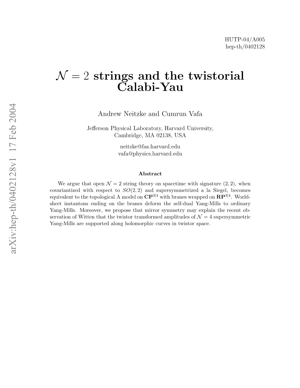 N = 2 Strings and the Twistorial Calabi-Yau