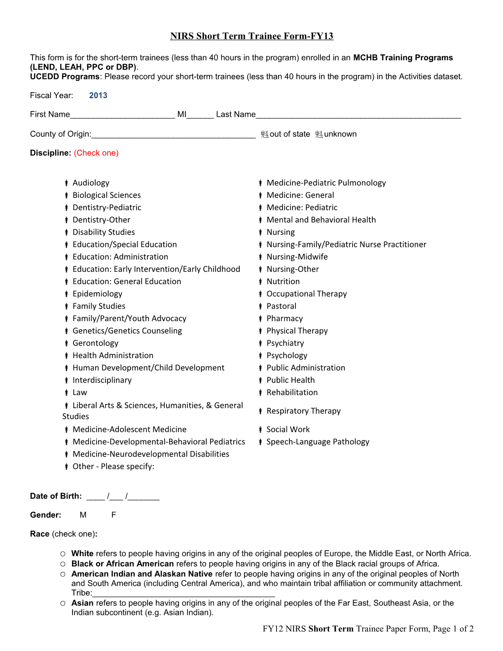 NIRS Short Term Trainee Form-FY07