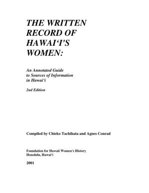 The Written Record of Hawaii's Women: an Annotated Guide to Sources of Information in Hawaii