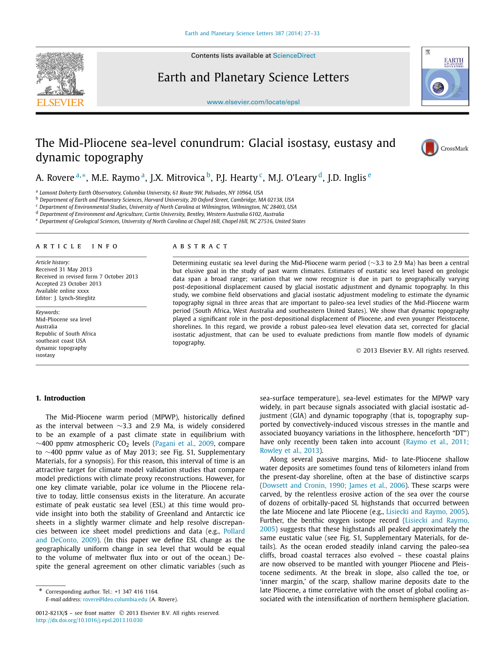 The Mid-Pliocene Sea-Level Conundrum: Glacial Isostasy, Eustasy and Dynamic Topography ∗ A