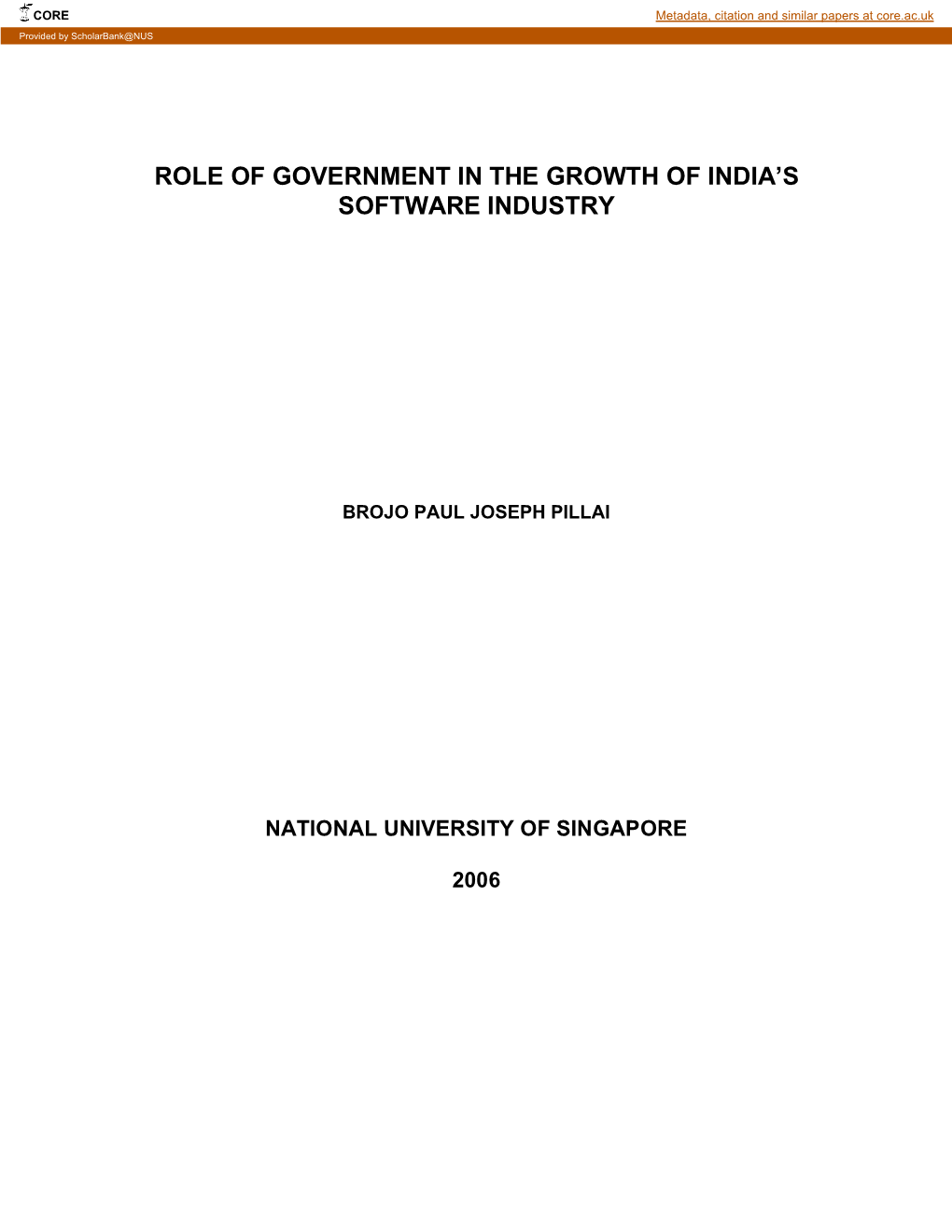 Role of Government in the Growth of India's Software