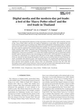 Digital Media and the Modern-Day Pet Trade: a Test of the 'Harry Potter Effect'and the Owl Trade in Thailand