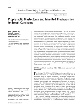 Prophylactic Mastectomy and Inherited Predisposition to Breast Carcinoma