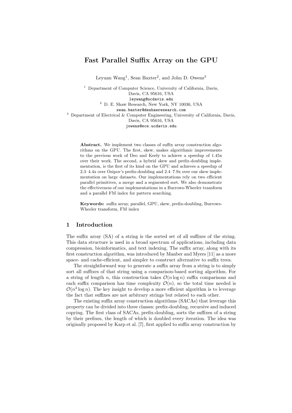 Fast Parallel Suffix Array on The