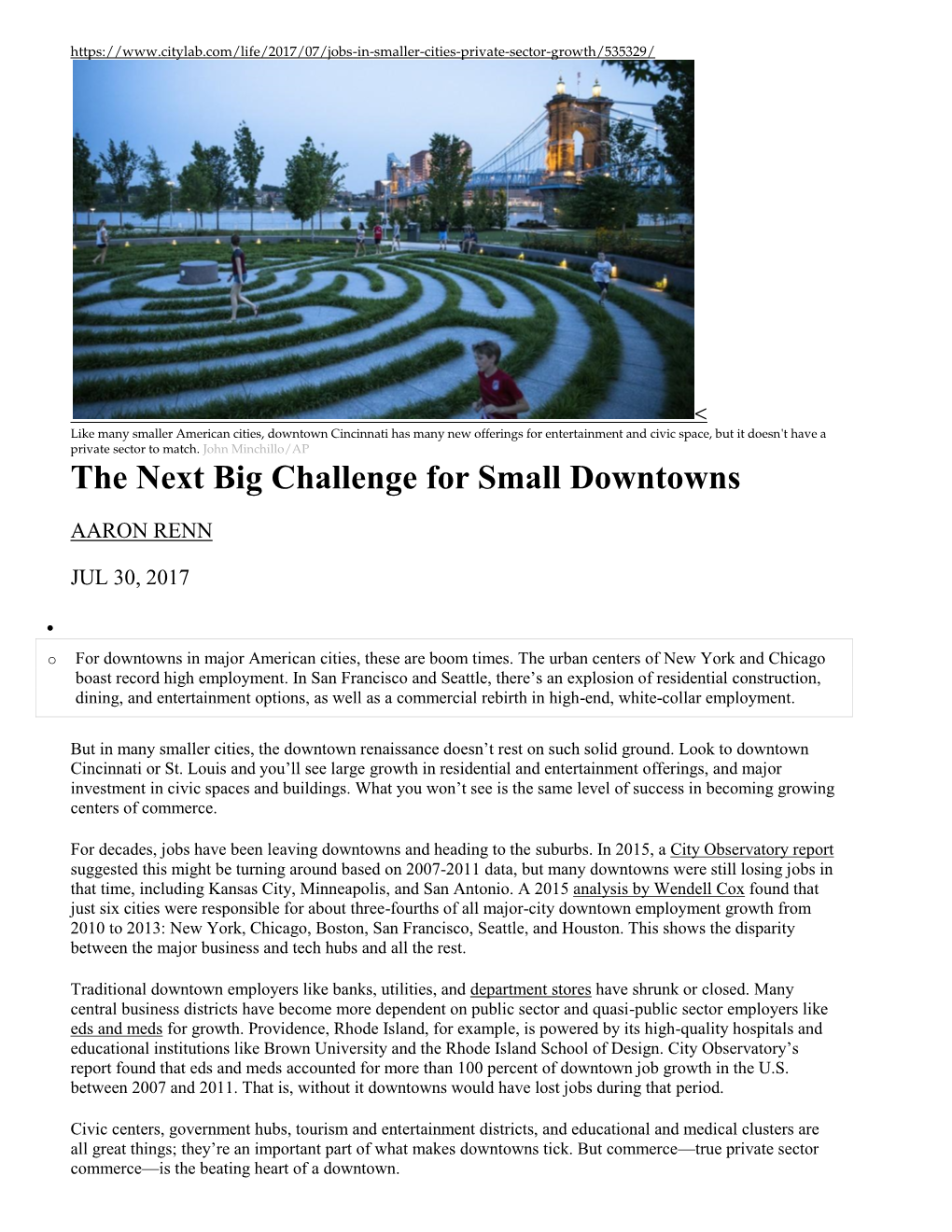 The Next Big Challenge for Small Downtowns