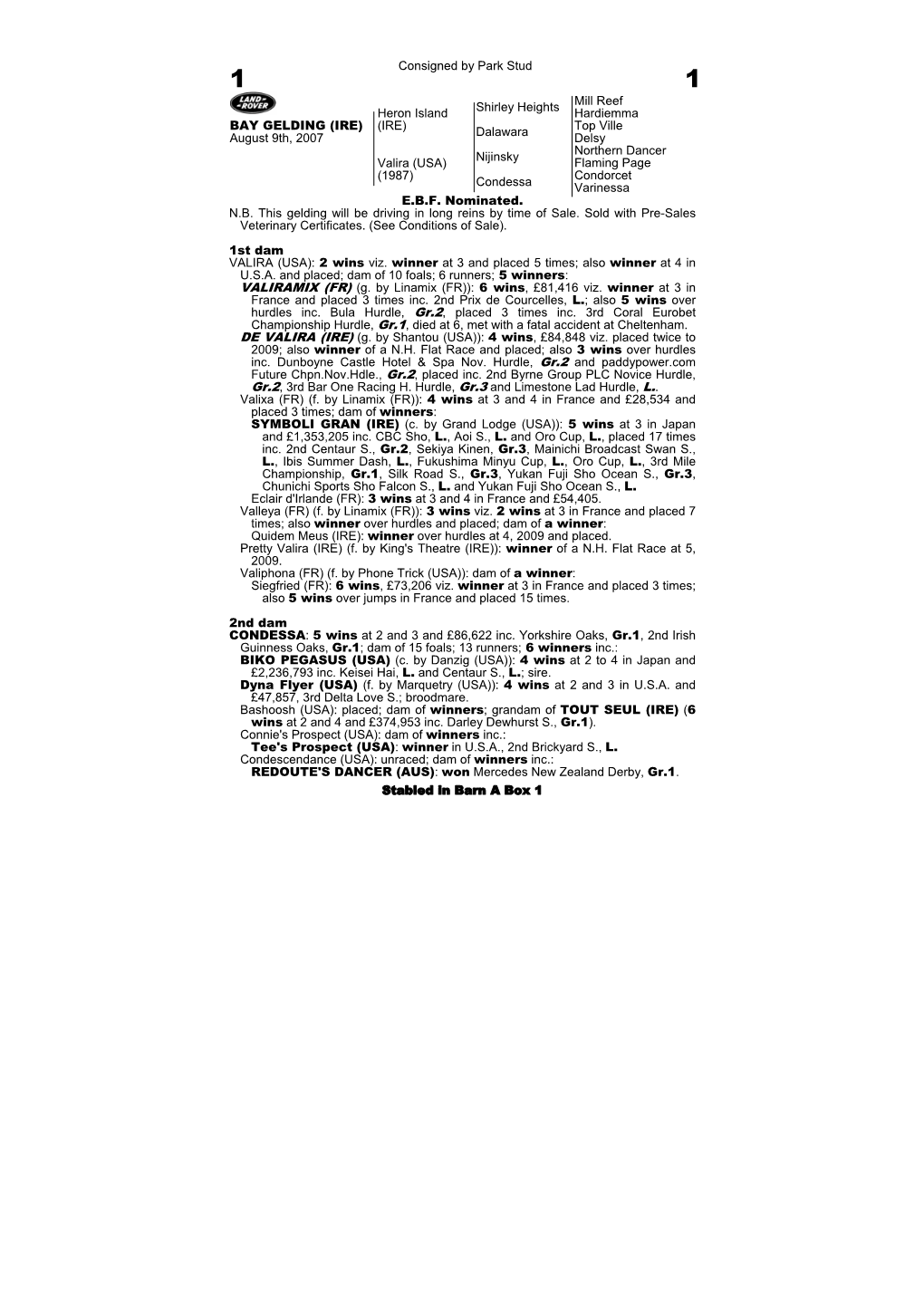 Consigned by Park Stud Shirley Heights Mill Reef