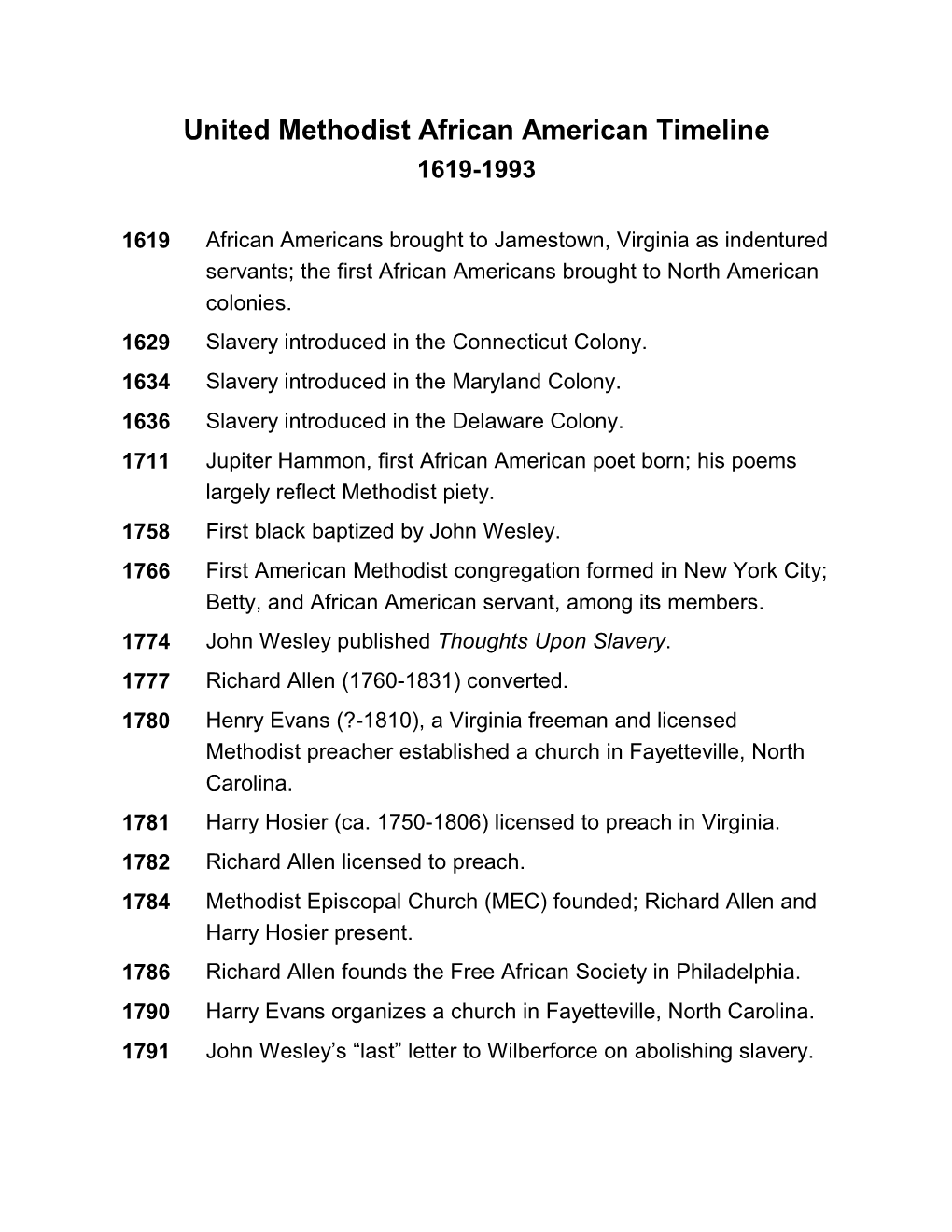 African American United Methodist Timeline