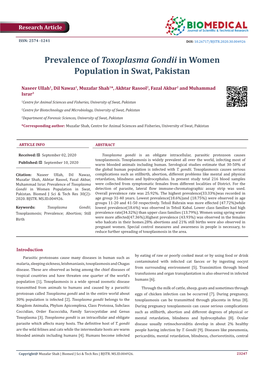 Prevalence of Toxoplasma Gondii in Women Population in Swat, Pakistan