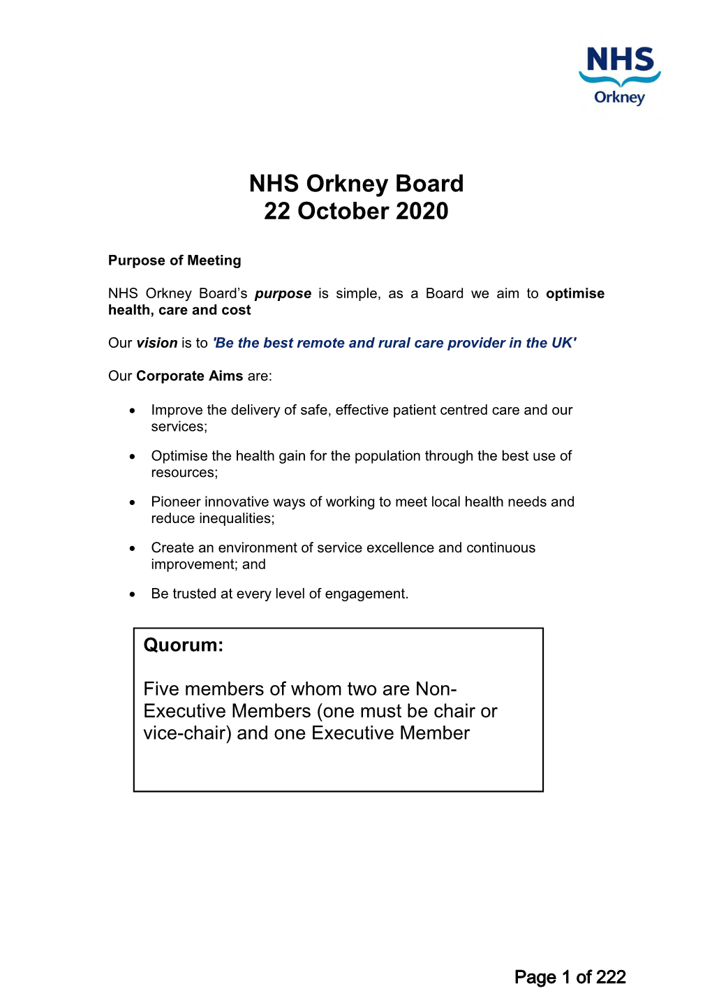 NHS Orkney Board 22 October 2020