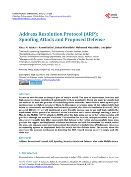 (ARP): Spoofing Attack and Proposed Defense