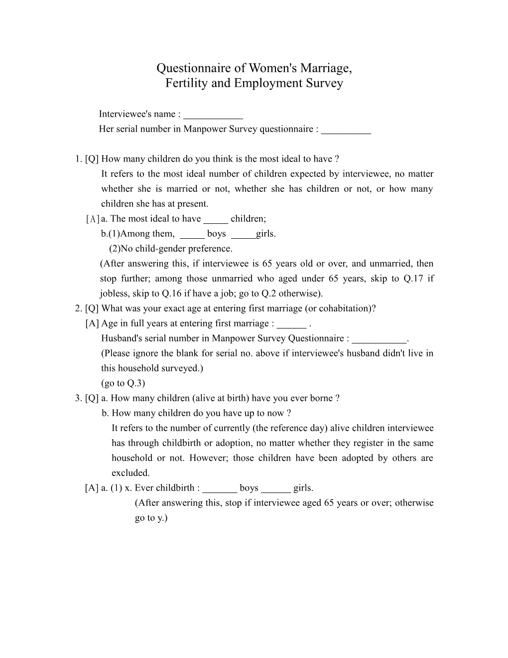 Fertility and Employment Survey