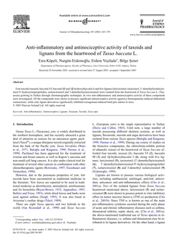 Anti-Inflammatory and Antinociceptive Activity of Taxoids and Lignans From