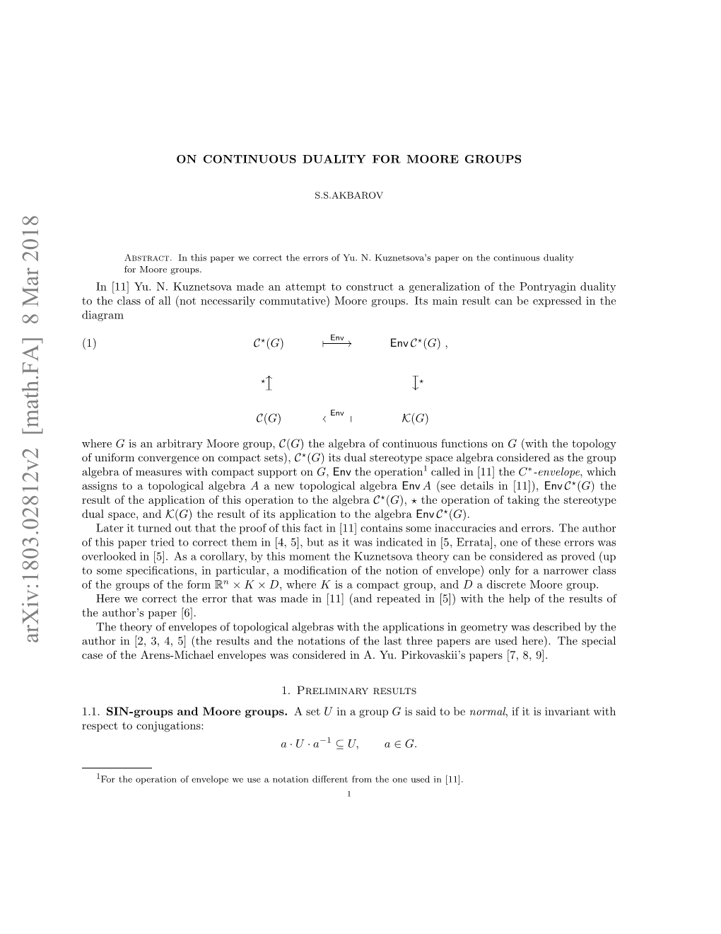 Arxiv:1803.02812V2 [Math.FA] 8 Mar 2018 Otecaso L Ntncsaiycmuaie Or Rus It (1) Groups