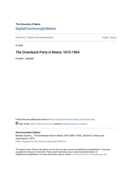 The Greenback Party in Maine, 1876-1884