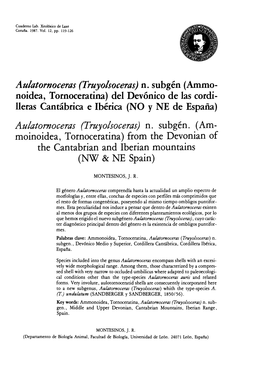 Aulatornoceras (Truyolsoceras) N. Subgén (Ammonoidea, Tornoceratina) Del Devónico De Las Cordilleras Cantábrica E Ibérica (N